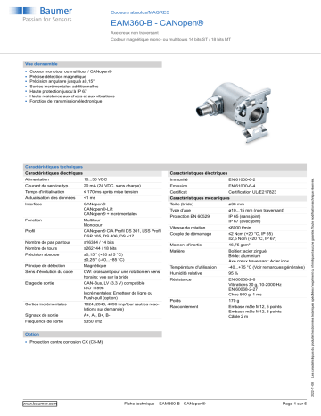 Baumer EAM360-B - CANopen® Absolute encoder Fiche technique | Fixfr