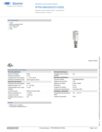 Baumer IFFM 06N35A3/O1S05L Inductive proximity switch Fiche technique | Fixfr