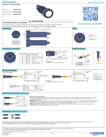 Schneider Electric XXS30.4.M12 Capteur analogique ultrasonique M30 Manuel utilisateur | Fixfr