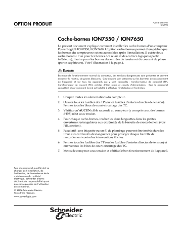 Schneider Electric PowerLogic Cache-bornes ION7550 / ION7650-FR Mode d'emploi | Fixfr