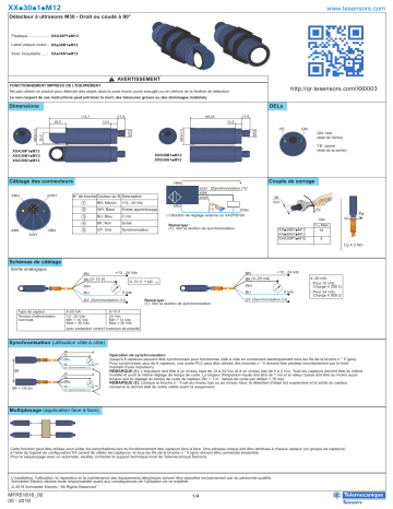 Schneider Electric XX.30.1.M12 Capteur analogique ultrasonique M30 Manuel utilisateur | Fixfr
