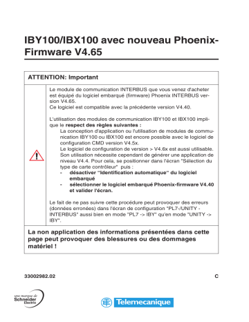 Schneider Electric IBY100, IBX100, Module de communication INTERBUS Manuel utilisateur | Fixfr