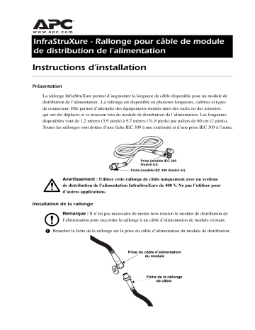 Schneider Electric Rallonge de câble 230 V pour bandeau de prises Mode d'emploi | Fixfr