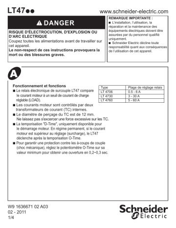 Schneider Electric LT47 Relais de surcharge électroniques instantanés Manuel utilisateur | Fixfr