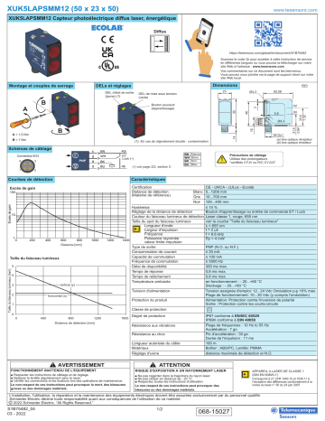 Schneider Electric XUK5LAPSMM12 Capteur photoélectrique diffus laser, énergétique Manuel utilisateur | Fixfr