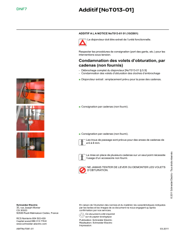 Schneider Electric Additif [NoT013-01] Mode d'emploi | Fixfr