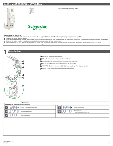 Schneider Electric Acti9 VigiARC iDT40 Bloc différentiel, détecteur Manuel utilisateur | Fixfr