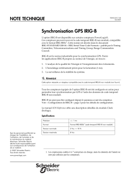 Schneider Electric PowerLogic Synchronisation GPS IRIG-B - FR Mode d'emploi