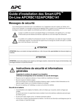 Schneider Electric Smart-UPS On-Line Replacement Battery APCRBC152/APCRBC141 Mode d'emploi