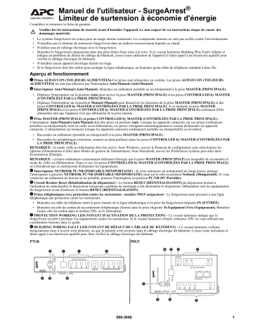 Schneider Electric SurgeArrest Power-Saving Surge Protector P7GB/P8GT Mode d'emploi | Fixfr