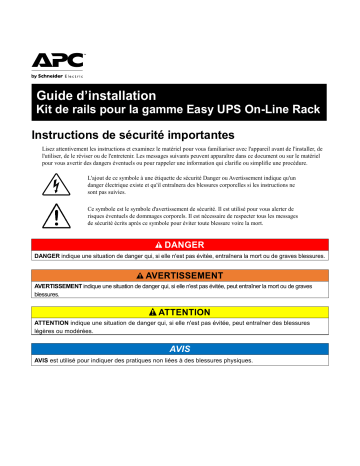 Schneider Electric Easy UPS On-Line SRV Rail Kit SRVRK1/SRVRK2 Mode d'emploi | Fixfr
