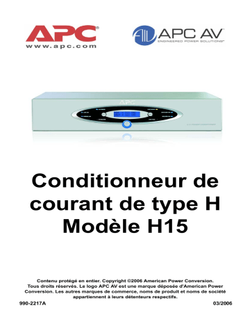 Schneider Electric H Type AV Power Conditioners 120 V Mode d'emploi | Fixfr