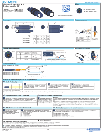 Schneider Electric XX.18.1PM12 Détecteur numérique à ultrasons M18 - Droit ou coudé à 90° Manuel utilisateur | Fixfr