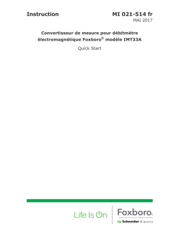 Schneider Electric Convertisseur de mesure pour débitmètre électromagnétique Foxboro® modèle IMT31A Manuel utilisateur | Fixfr