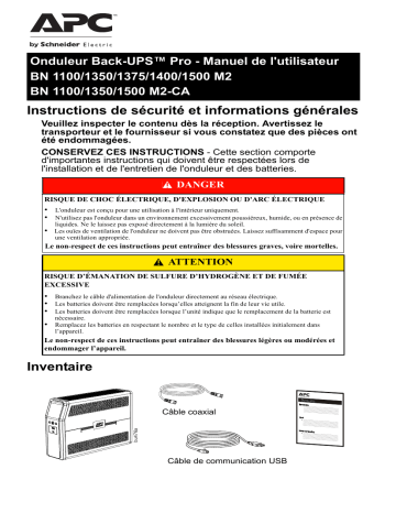 Schneider Electric Back-UPS Pro BN 1100/1350/1375/1400/1500 M2 / M2-CA Mode d'emploi | Fixfr