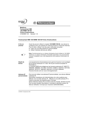 140NWM10000, Module FactoryCast HMI | Schneider Electric FactoryCast HMI Manuel utilisateur | Fixfr