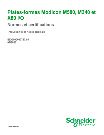 Schneider Electric Plates-formes Modicon M580, M340 et X80 I/O, Normes et certifications Mode d'emploi | Fixfr