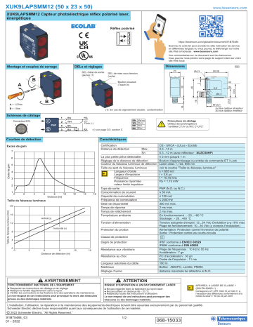 Schneider Electric XUK9LAPSMM12 Capteur photoélectrique réflex polarisé laser, énergétique Manuel utilisateur | Fixfr