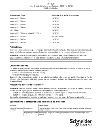 Schneider Electric XBTZG6, Feuille de protection Manuel utilisateur | Fixfr