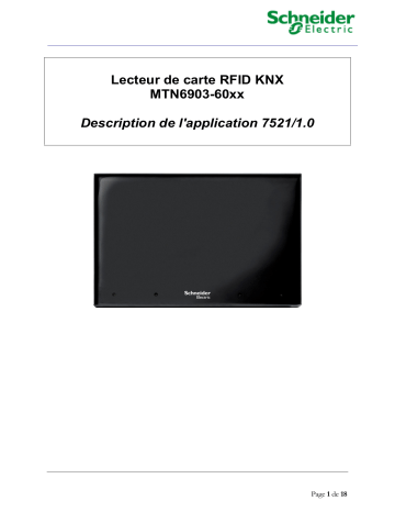 Schneider Electric KNX- RFID Lecteur de carte Manuel utilisateur | Fixfr