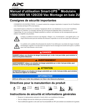 Schneider Electric Smart-UPS SUM XL 1500/3000 VA 120/230 Vac RM2U Mode d'emploi | Fixfr