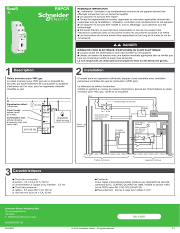 Schneider Electric Resi9 - R9PCR - Relais gaz Manuel utilisateur | Fixfr