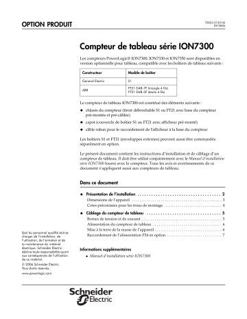 Schneider Electric Power Logic Compteur de tableau serie ION7300 - FR Mode d'emploi | Fixfr