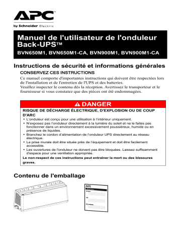 Schneider Electric Easy UPS BVN650M1, BVN650M1-CA, BVN900M1 and BVN900M1-CA Mode d'emploi | Fixfr