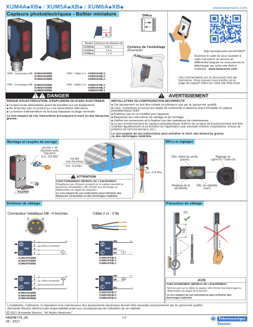 Schneider Electric XUM4A.XB. / XUM5A.XB. / XUM6A.XB. Capteurs photoélectriques - Boîtier miniature Manuel utilisateur | Fixfr