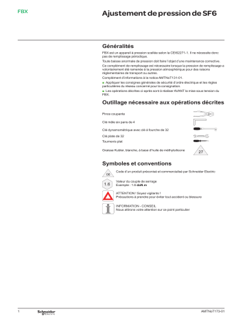 Schneider Electric FBX - Ajustement de pression de SF6 Mode d'emploi | Fixfr