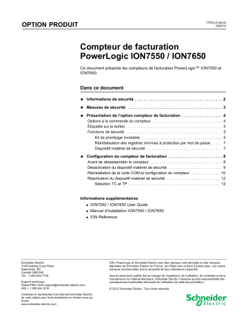 Schneider Electric Compteur de facturation PowerLogic ION7550 / ION7650 Manuel utilisateur | Fixfr
