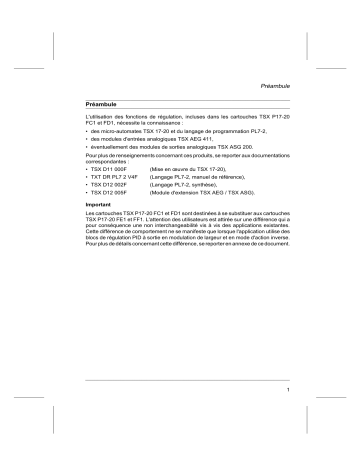 Schneider Electric TSX1720FC1 / FD1 Régulation Mode d'emploi | Fixfr