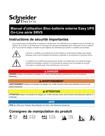 Schneider Electric Easy UPS On-Line SRVS Battery Pack SRVS36BP-9A/ SRVS72BP-9A/ SRVS240BP-9A Mode d'emploi | Fixfr