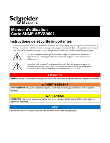 Schneider Electric EASY UPS ON-LINE SNMP CARD APVS9601 Mode d'emploi | Fixfr