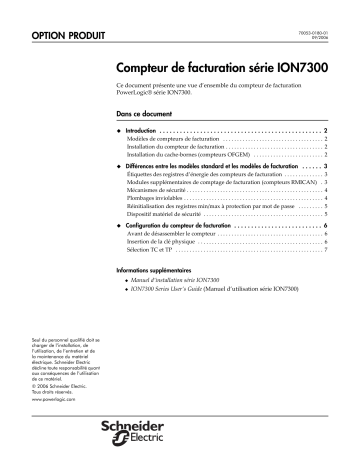 Schneider Electric Compteur de facturation PowerLogic serie ION7300 Mode d'emploi | Fixfr