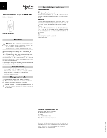 Schneider Electric Télécommande infra rouge Distance 2010, noir Mode d'emploi | Fixfr