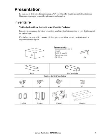 Schneider Electric Coffret de bypass pour onduleur Smart-UPS SURT/SURTD série 20 k Mode d'emploi | Fixfr