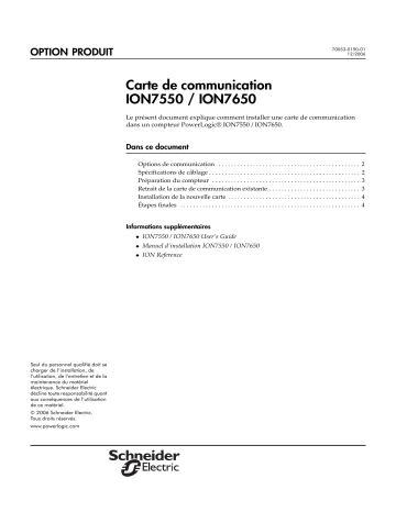 Schneider Electric PowerLogic Carte de communication ION7550 / ION7650 - FR Mode d'emploi | Fixfr