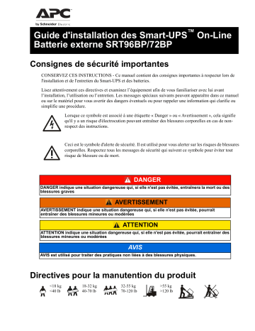 Schneider Electric Bloc-batterie externe en ligne Smart-UPS SRT96BP/72BP Mode d'emploi | Fixfr