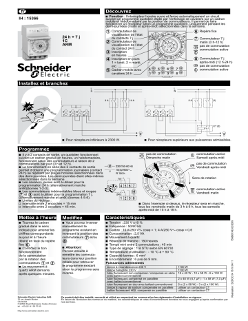 Schneider Electric Acti 9- IH Interrupteur horaire mécanique 24H+7D-1C ARM Mode d'emploi | Fixfr