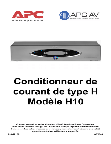 Schneider Electric H Type AV Power Conditioners 120 V Mode d'emploi | Fixfr