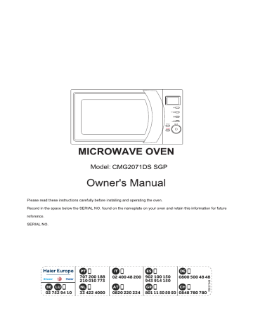 Candy CMG2071DS SGP Microwave Manuel utilisateur | Fixfr