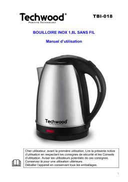 Techwood TBI-018 Bouilloire Inox 1,8L Sans Fil Manuel utilisateur