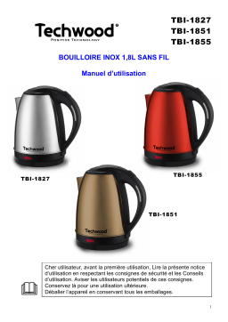 Techwood TBI-1855 Bouilloire Inox 1,8L Sans Fil Manuel utilisateur