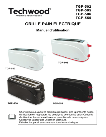 Techwood TGP-506 Grille Pain / Baguette Manuel utilisateur | Fixfr