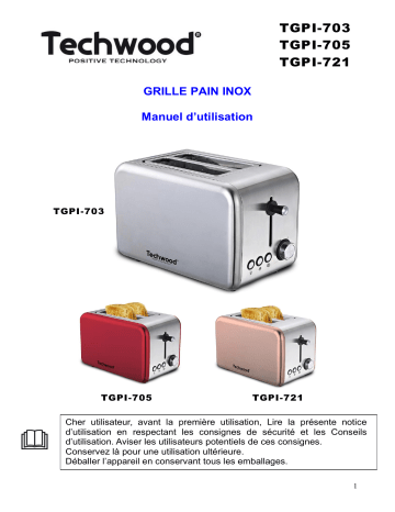 Techwood TGPI-703 Grille Pain INOX Manuel utilisateur | Fixfr