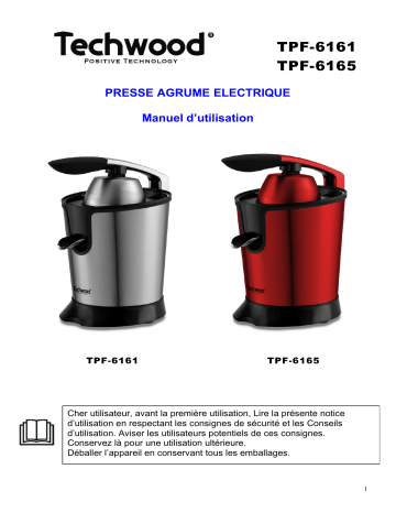 Techwood TPF-6165 Presse Fruits Electrique Inox Manuel utilisateur | Fixfr