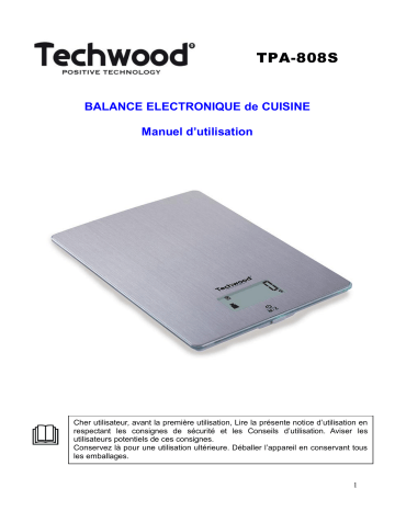 Techwood TPA-808S Balance de Cuisine Digitale Manuel utilisateur | Fixfr