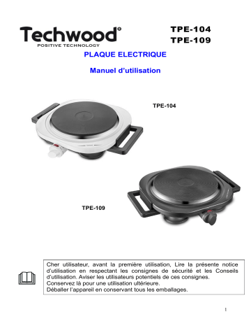 Techwood TPE-109 Plaque électrique 1 feu Manuel utilisateur | Fixfr