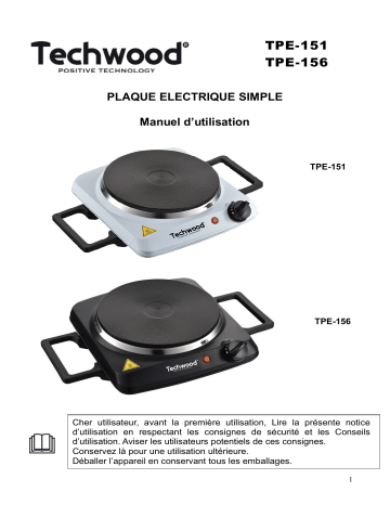 Techwood TPE-151 Plaque électrique 1 feu Manuel utilisateur | Fixfr